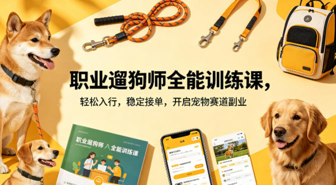 职业遛狗师全能训练课，轻松入行，稳定接单，开启宠物赛道副业-源创文化-轻创终点站