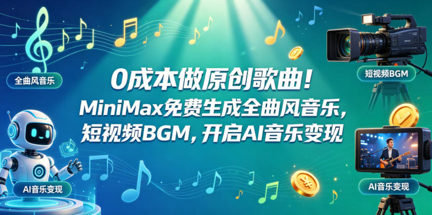 0成本做原创歌曲!MiniMax免费生成全曲风音乐,短视频BGM,开启AI音乐变现-源创文化-轻创终点站