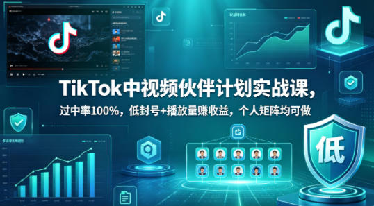 TikTok中视频伙伴计划实战课，过中率100%，低封号+播放量賺收益，个人矩阵均可做-源创文化-轻创终点站