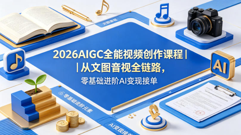 2026AIGC全能视频创作课程｜从文图音视全链路，零基础进阶AI变现接单-源创文化-轻创终点站