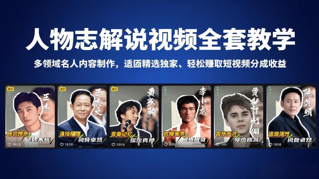 人物志解说视频全套教学，多领域名人内容制作，适配精选独家，轻松赚取短视频分成收益-源创文化-轻创终点站