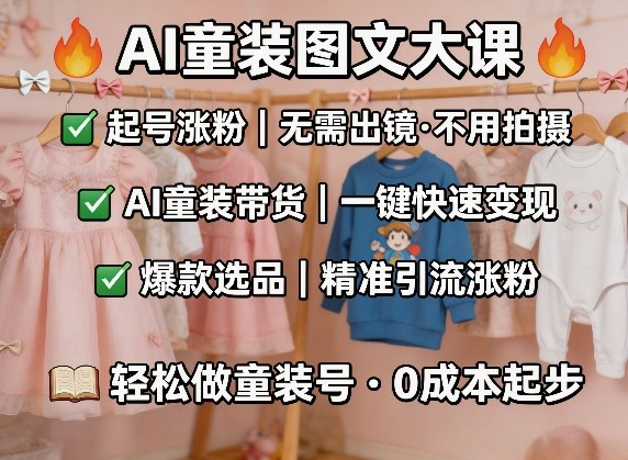 AI童装图文剪辑，某社群童装图文大课，起号涨粉、AI童装带货、爆款选品，无需出镜和拍摄-源创文化-轻创终点站