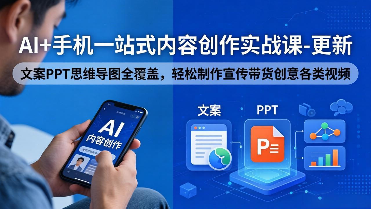 AI+手机一站式内容创作实战课-更新，文案PPT思维导图全覆盖，轻松制作宣传带货创意各类视频-源创文化-轻创终点站