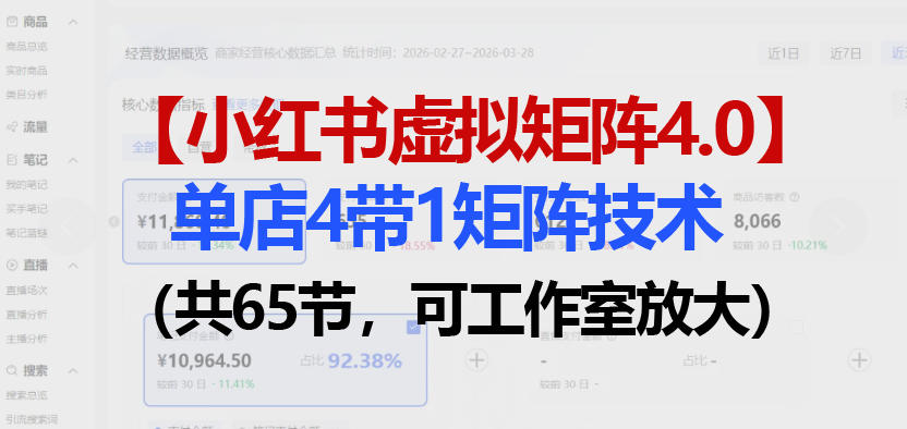 小红书虚拟矩阵4.0技术：单店4带1矩阵(共65节，可工作室放大)-源创文化-轻创终点站