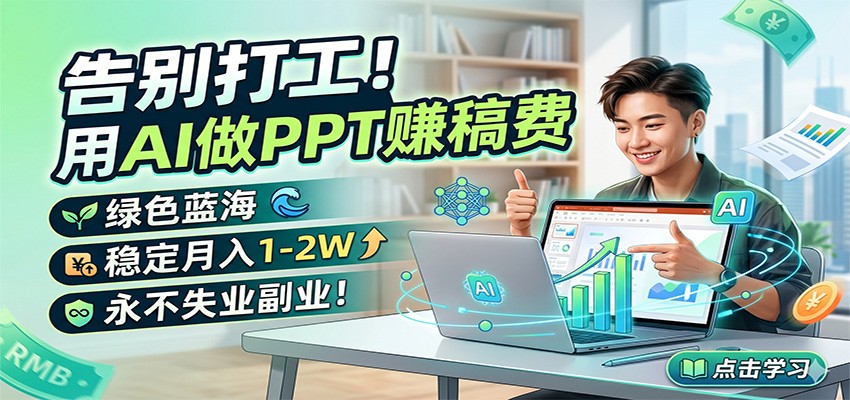 告别打工！用AI做PPT赚稿费，绿色蓝海，稳定月入1-2W，永不失业副业！-源创文化-轻创终点站