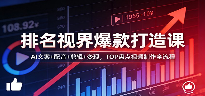排名视界爆款打造课：AI文案+配音+剪辑+变现，TOP盘点视频制作全流程-源创文化-轻创终点站