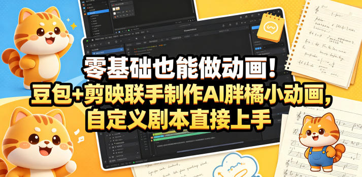 零基础也能做动画！豆包+剪映联手制作AI胖橘小动画，自定义剧本直接上手-源创文化-轻创终点站