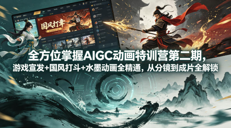 全方位掌握AIGC动画特训营第二期，游戏宣发+国风打斗+水墨动画全精通，从分镜到成片全解锁-源创文化-轻创终点站