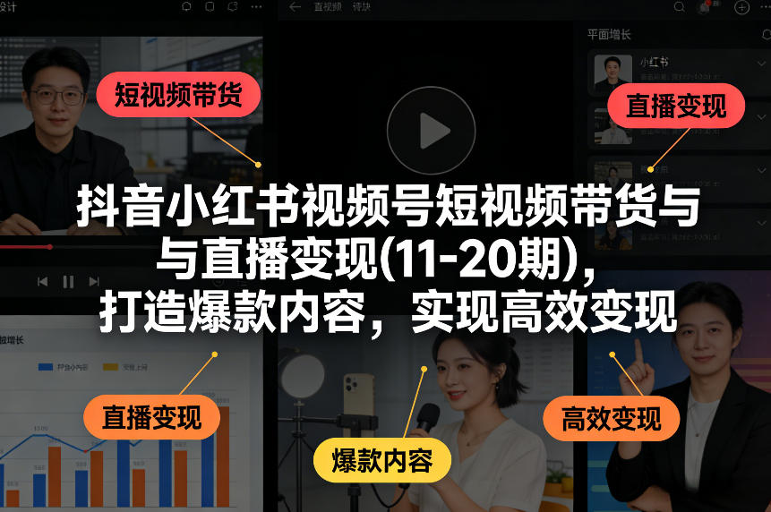 抖音小红书视频号短视频带货与直播变现(10-21期)，打造爆款内容，实现高效变现(更新05月08日)-源创文化-轻创终点站
