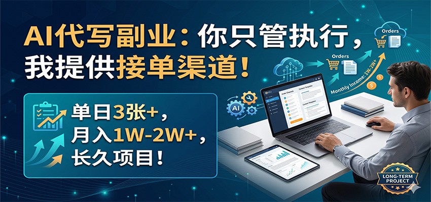 AI代写副业：你只管执行，我提供接单渠道！单日3张+，月入1W-2W+，长久项目-源创文化-轻创终点站