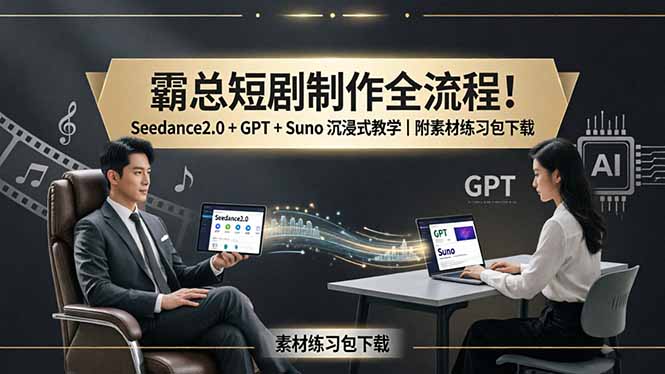 霸总短剧制作全流程！Seedance2.0 + GPT + Suno 沉浸式教学｜附素材练习包下载-源创文化-轻创终点站