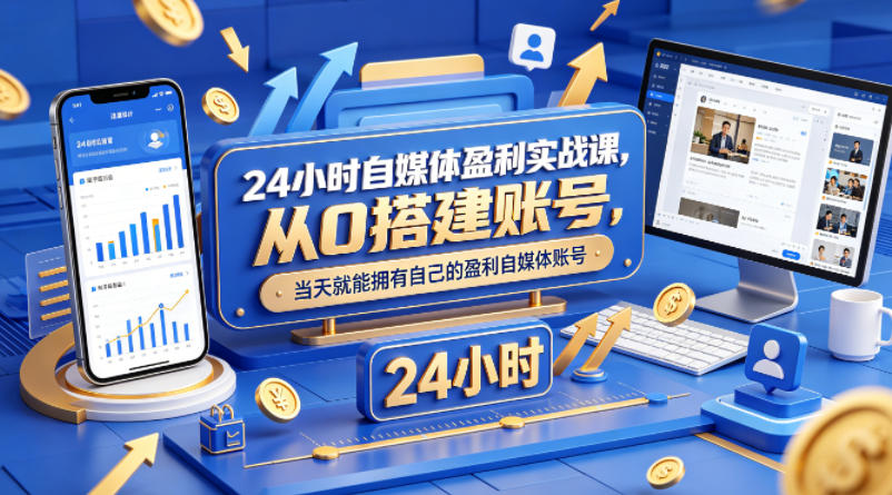 24小时自媒体盈利实战课，从0搭建账号，当天就能拥有自己的盈利自媒体账号-源创文化-轻创终点站