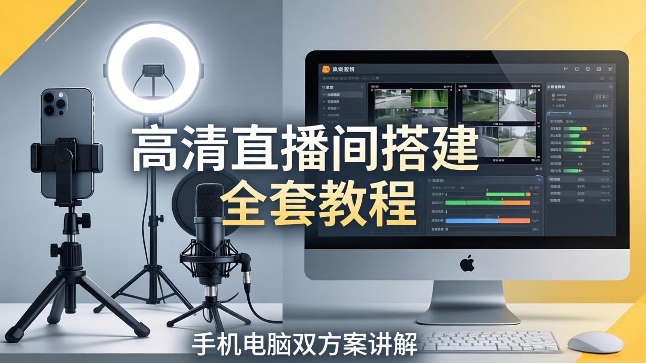 高清直播间搭建全套教程，手机电脑双方案讲解，设备选型调试多机位实操教学-源创文化-轻创终点站