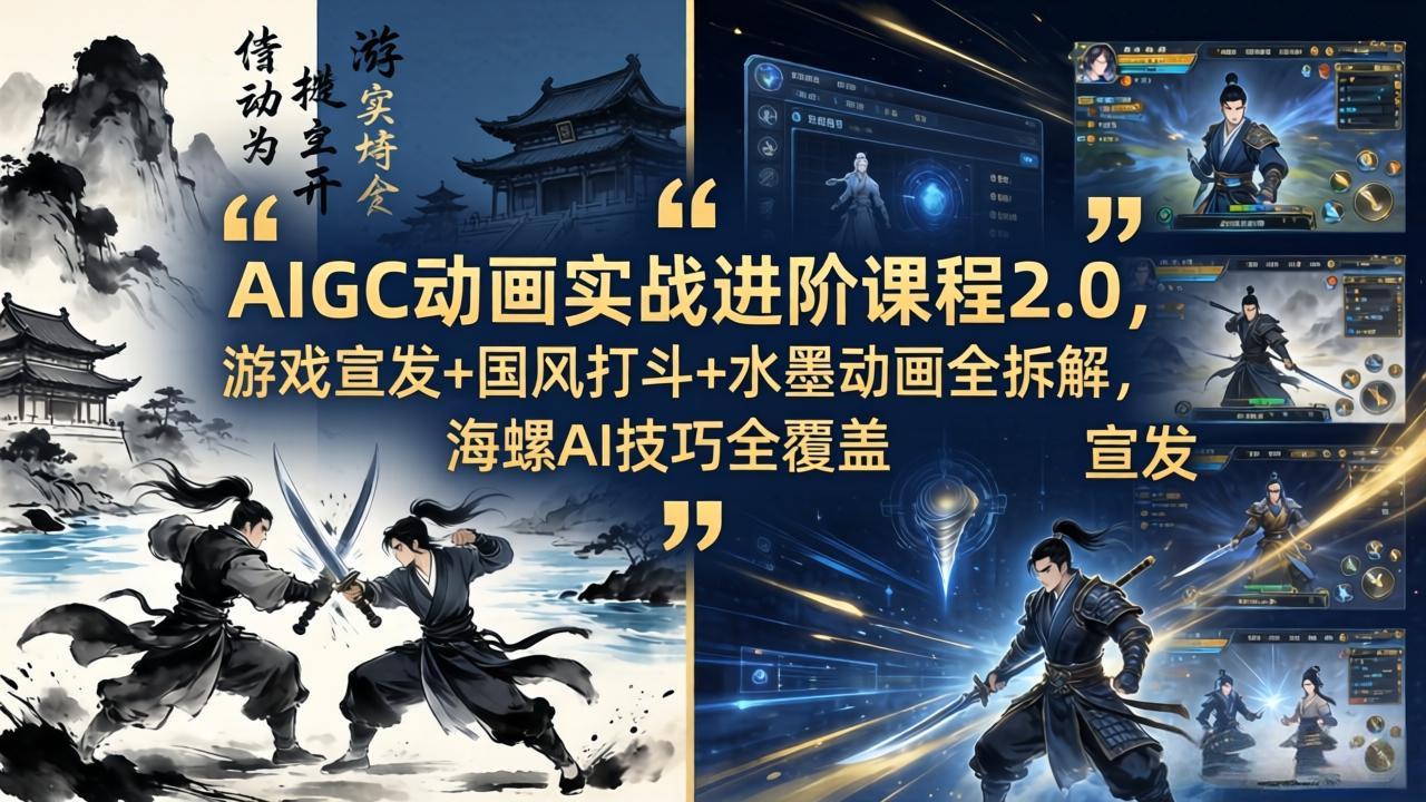 AIGC动画实战进阶课程2.0，游戏宣发+国风打斗+水墨动画全拆解，海螺AI技巧全覆盖-源创文化-轻创终点站