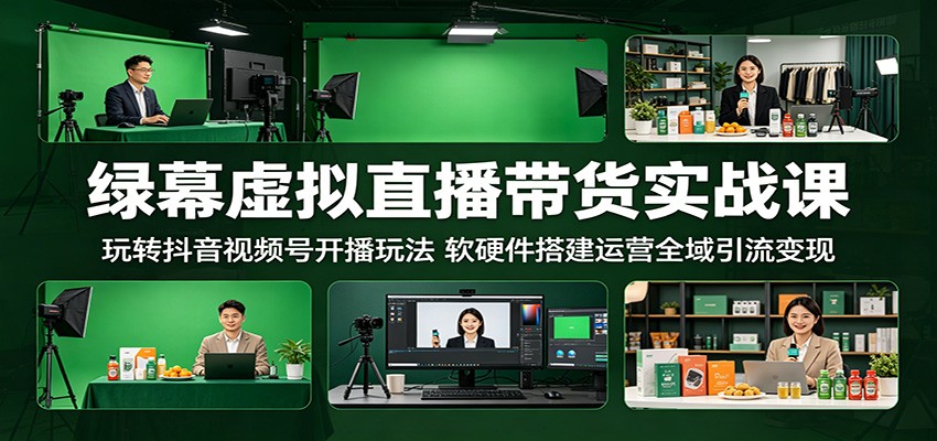 绿幕虚拟直播带货实战课：玩转抖音视频号开播玩法，软硬件搭建运营全域引流变现-源创文化-轻创终点站