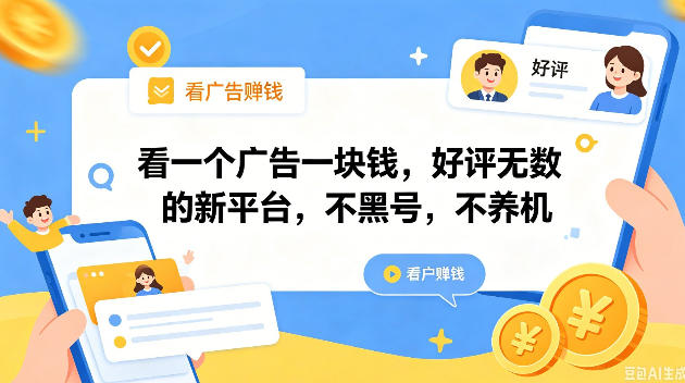 看一个广告一块钱,好评无数的新平台,不黑号,不养机,一撸几十块钱还是不错的【揭秘】-源创文化-轻创终点站