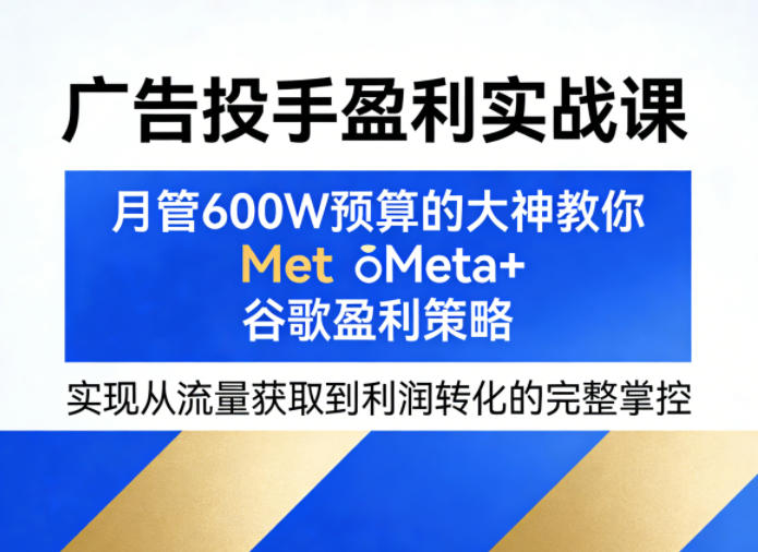 广告投手盈利实战课，月管600W预算的大神教你Meta+谷歌盈利策略，实现从流量获取到利润转化的完整掌控-源创文化-轻创终点站