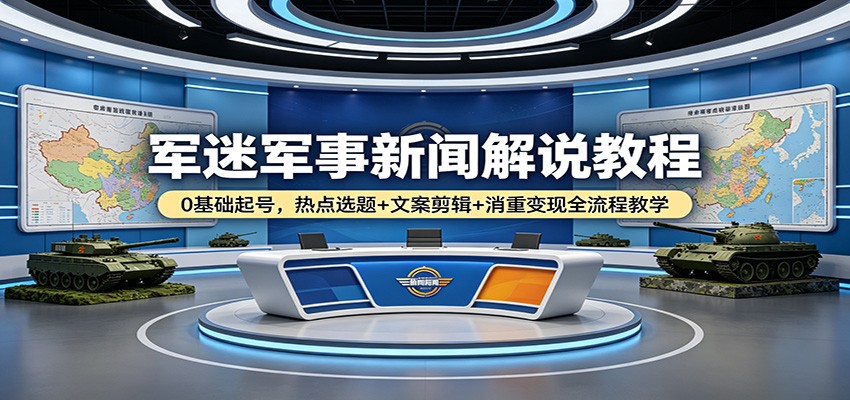 军迷军事新闻解说教程：0基础起号，热点选题+文案剪辑+消重变现全流程教学-源创文化-轻创终点站
