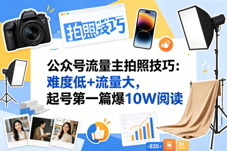 公众号流量主之拍照技巧赛道，难度低+流量大，起号第一篇就爆了10w阅读-源创文化-轻创终点站