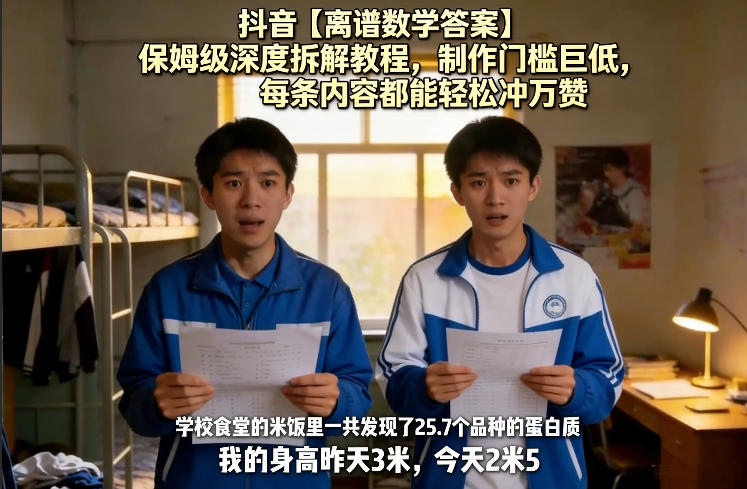 抖音【离谱数学答案】保姆级深度拆解教程，制作门槛巨低，每条内容都能轻松冲万赞，附详细步骤-源创文化-轻创终点站