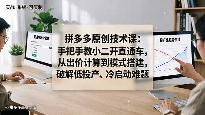 拼多多原创技术课：手把手教小二开直通车，从出价计算到模式搭建，破解低投产、冷启动难题-源创文化-轻创终点站