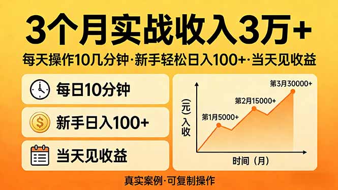 3个月实战收入3万+，每天操作10几分钟，新手轻松日入100+，当天见收益-源创文化-轻创终点站
