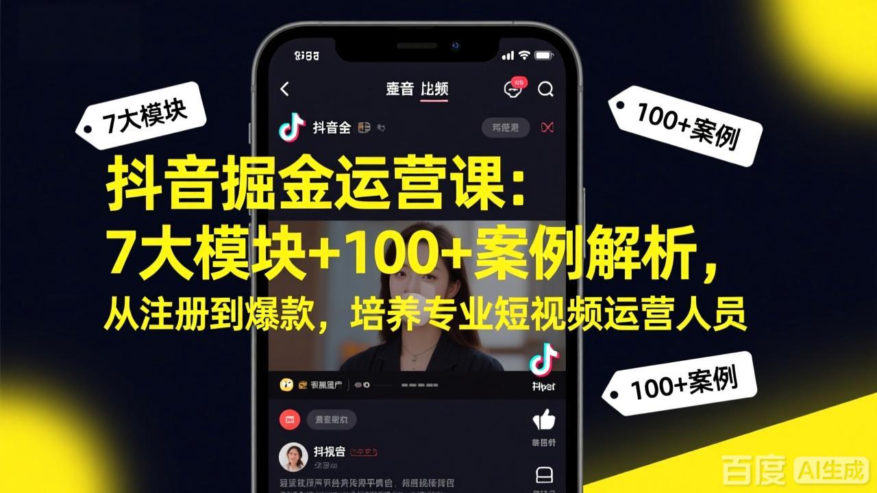 抖音掘金运营课：7大模块+100+案例解析，从注册到爆款，培养专业短视频运营人员-源创文化-轻创终点站